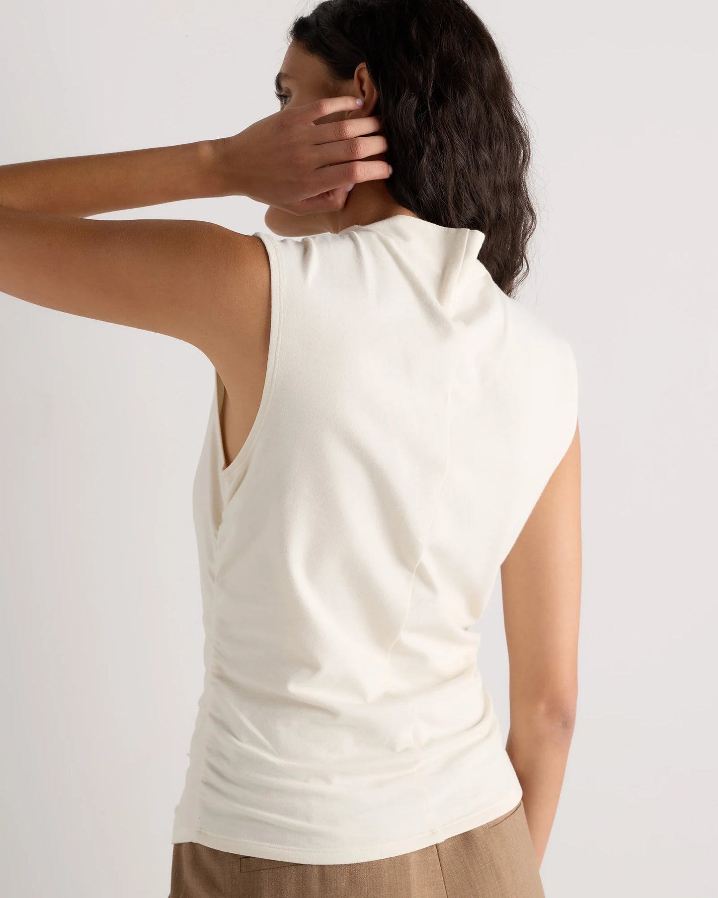 Stretch Cotton Jersey Sleeveless Mock Neck Top - XS / Heather Grey