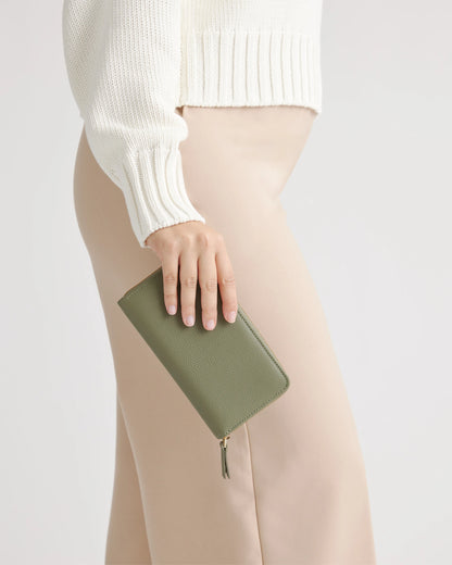 Italian Pebbled Leather Continental Wallet - One Size / Taupe