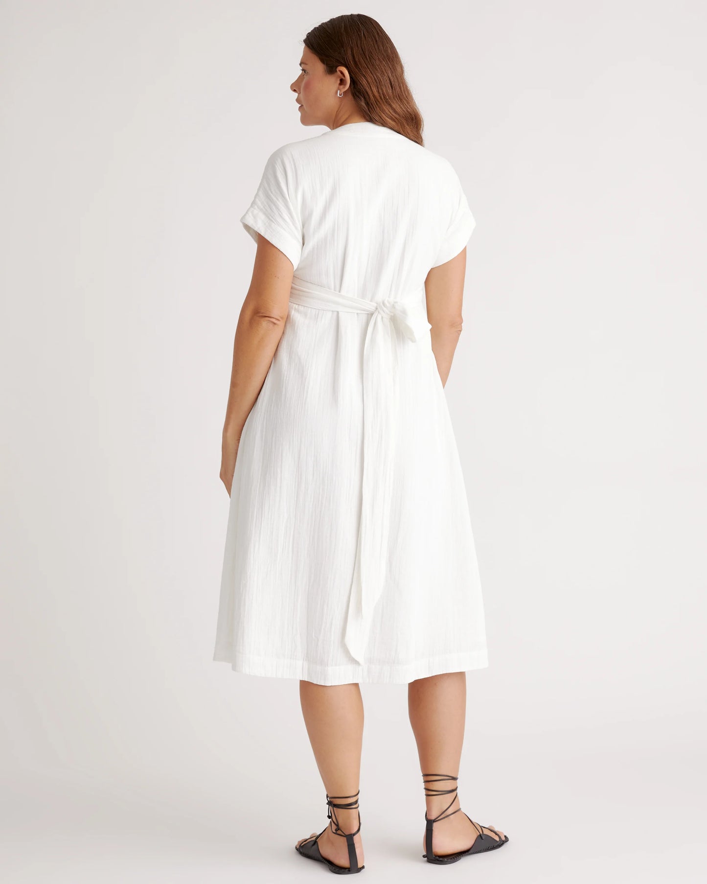 Organic Cotton Gauze Maternity Midi Dress - XS / White