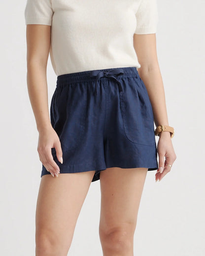 100% European Linen Shorts - XS / Taupe Brown Gingham