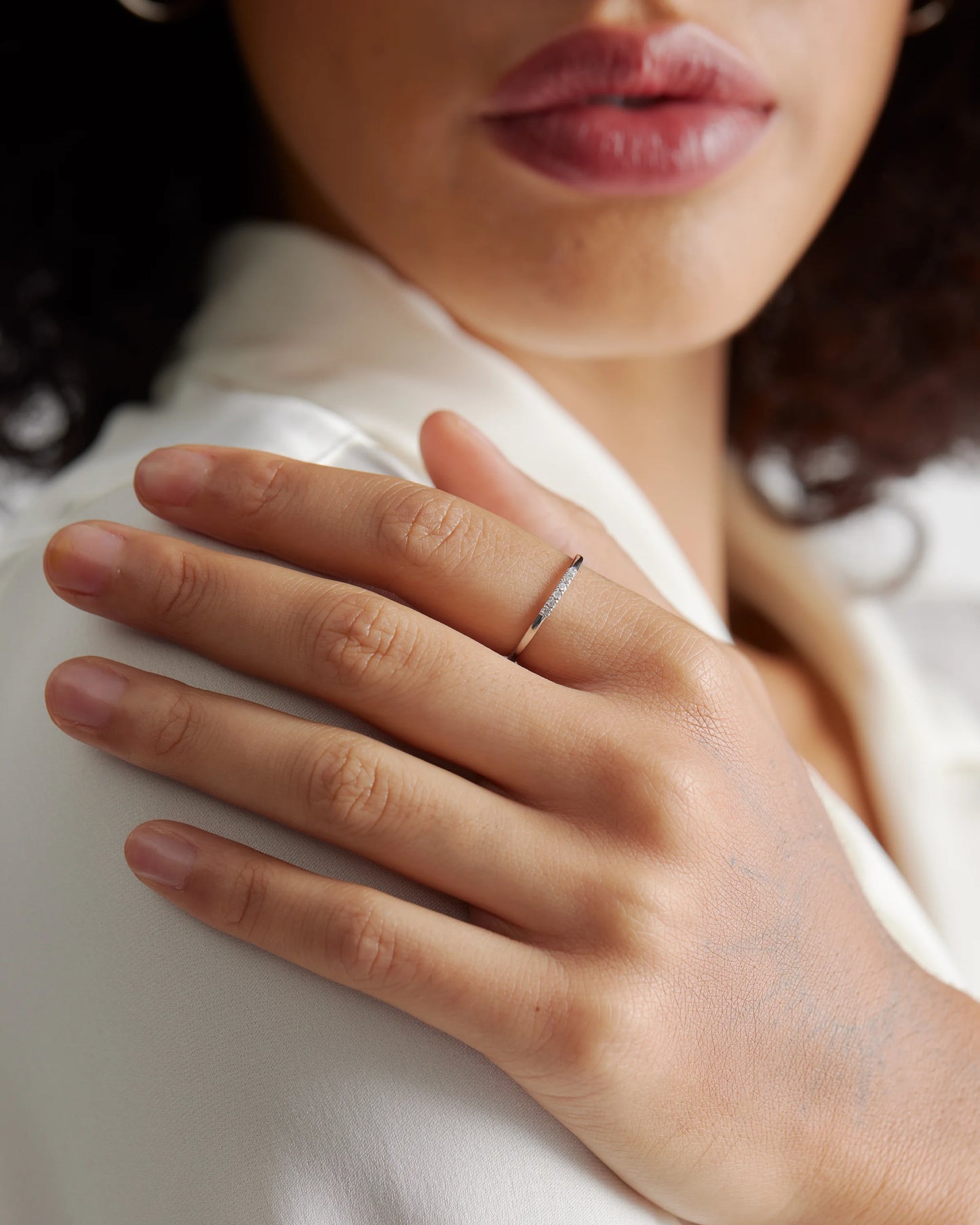 14K Gold Diamond Line Ring - 4 / White Gold