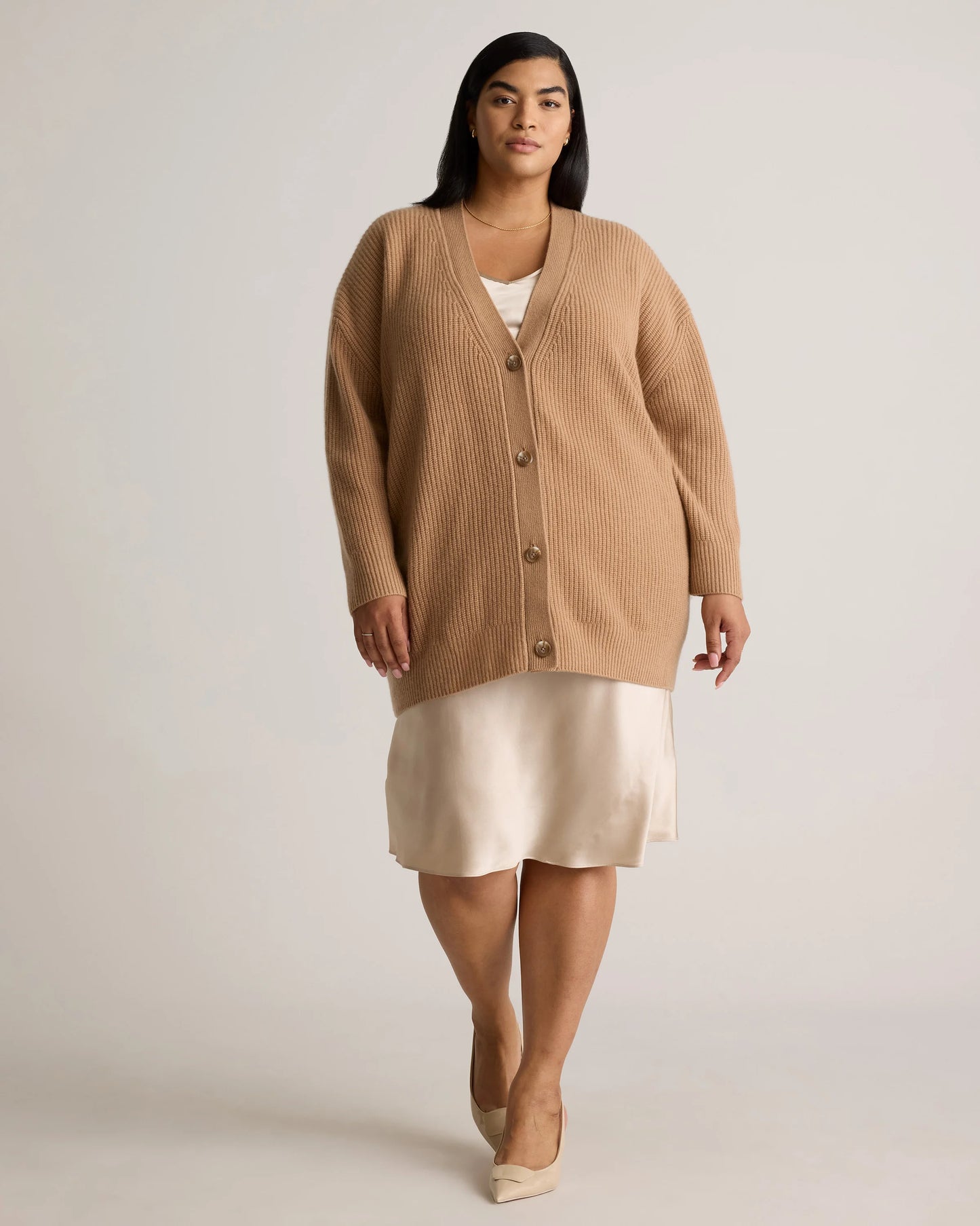 Mongolian Cashmere Oversized Boyfriend Cardigan Sweater - 1X / Camel