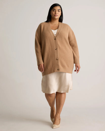Mongolian Cashmere Oversized Boyfriend Cardigan Sweater - 1X / Camel
