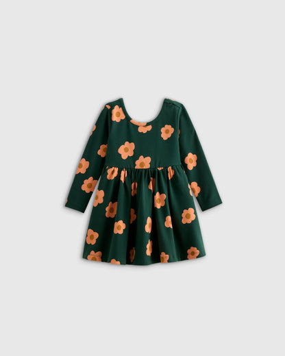 Organic Cotton Long Sleeve Skater Dress - 0-3M / Flower Buds