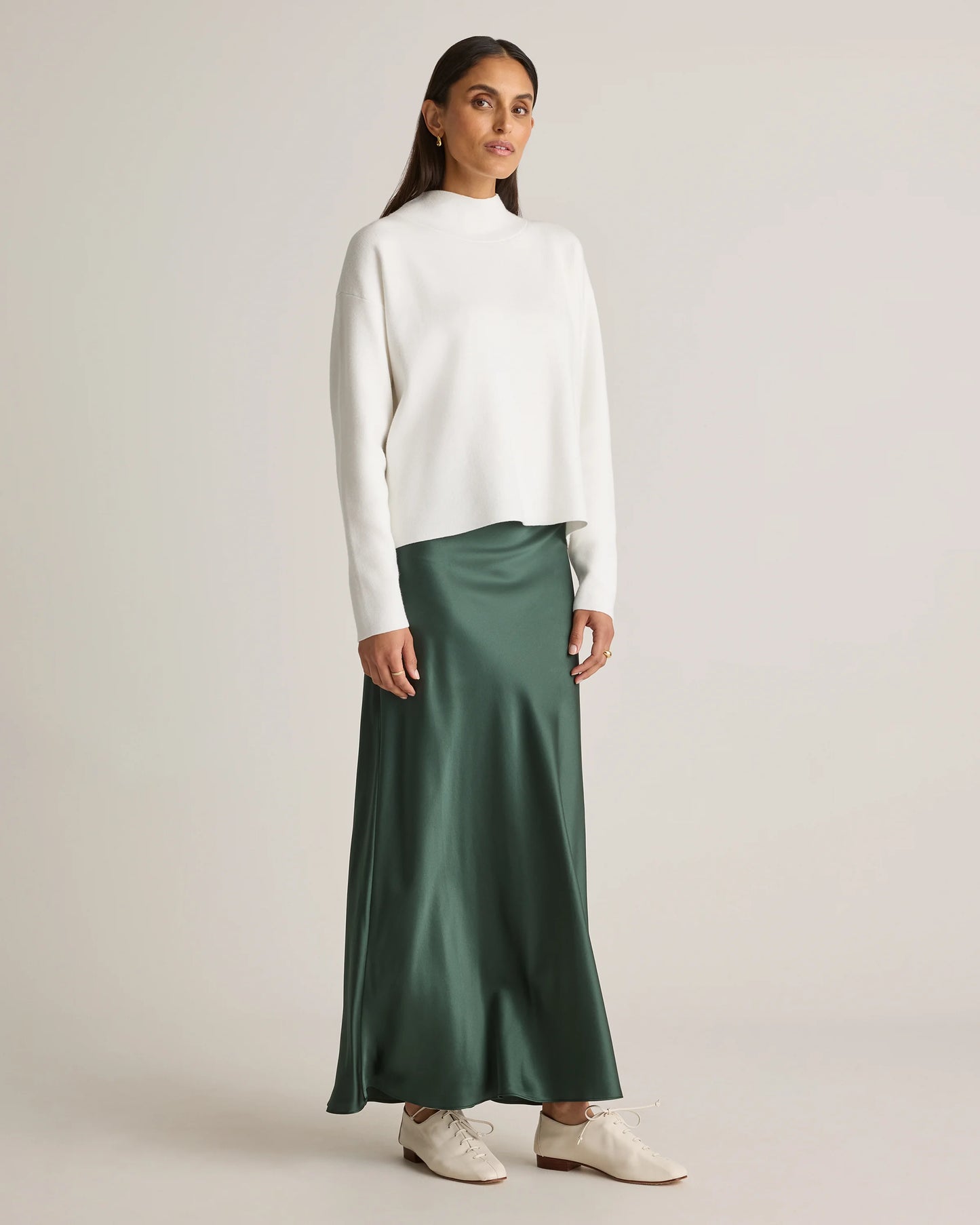 100% Washable Silk Maxi Skirt - XS / Champagne