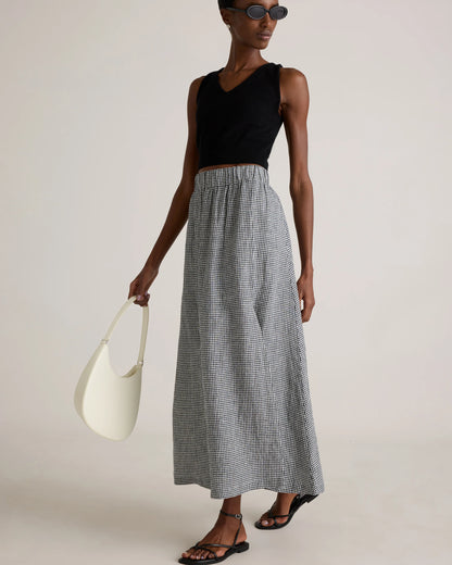 100% European Linen Maxi Skirt - XS / Classic Mini Gingham