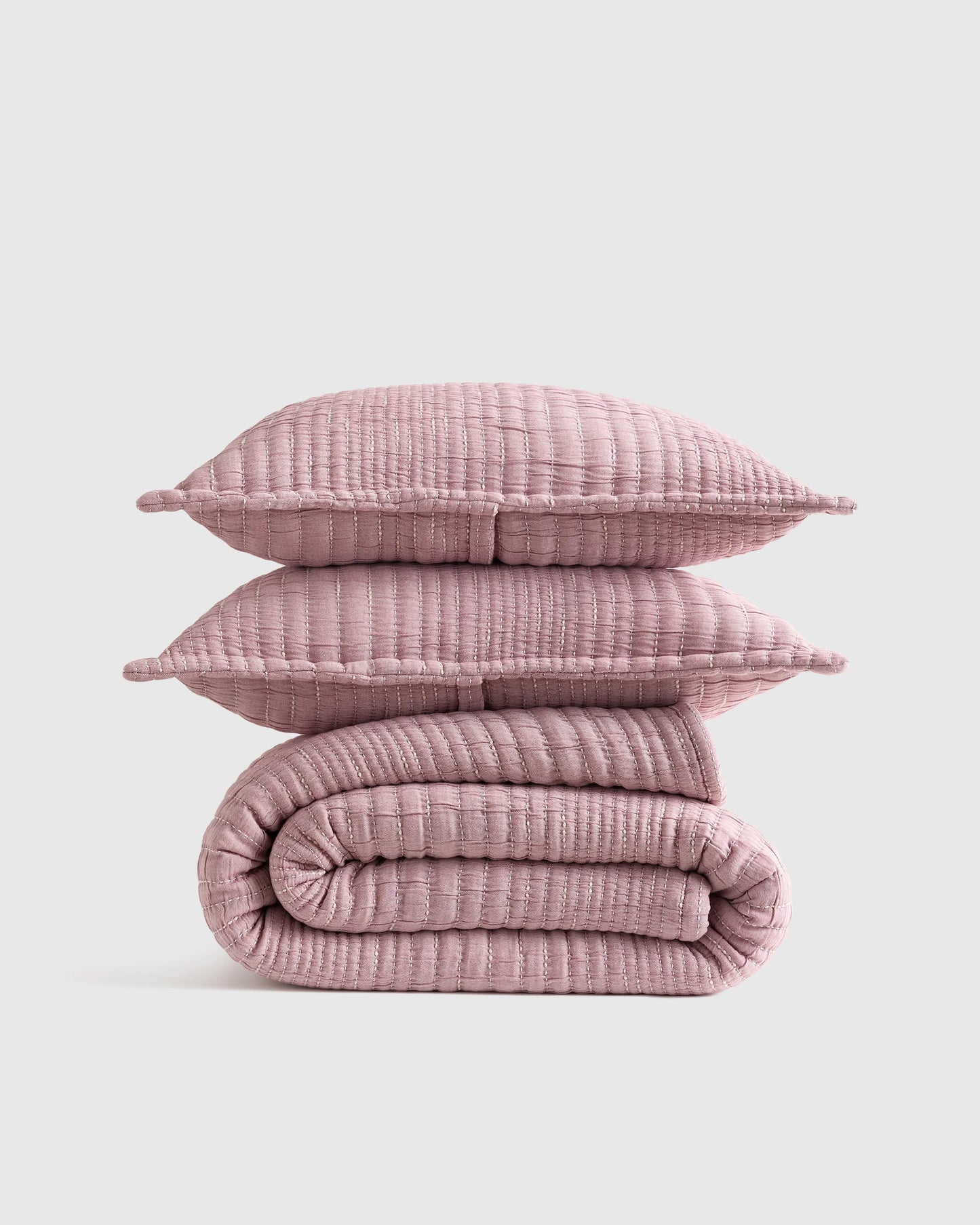 Organic Cotton Channel Stitch Coverlet Set - Twin / Coral Pink