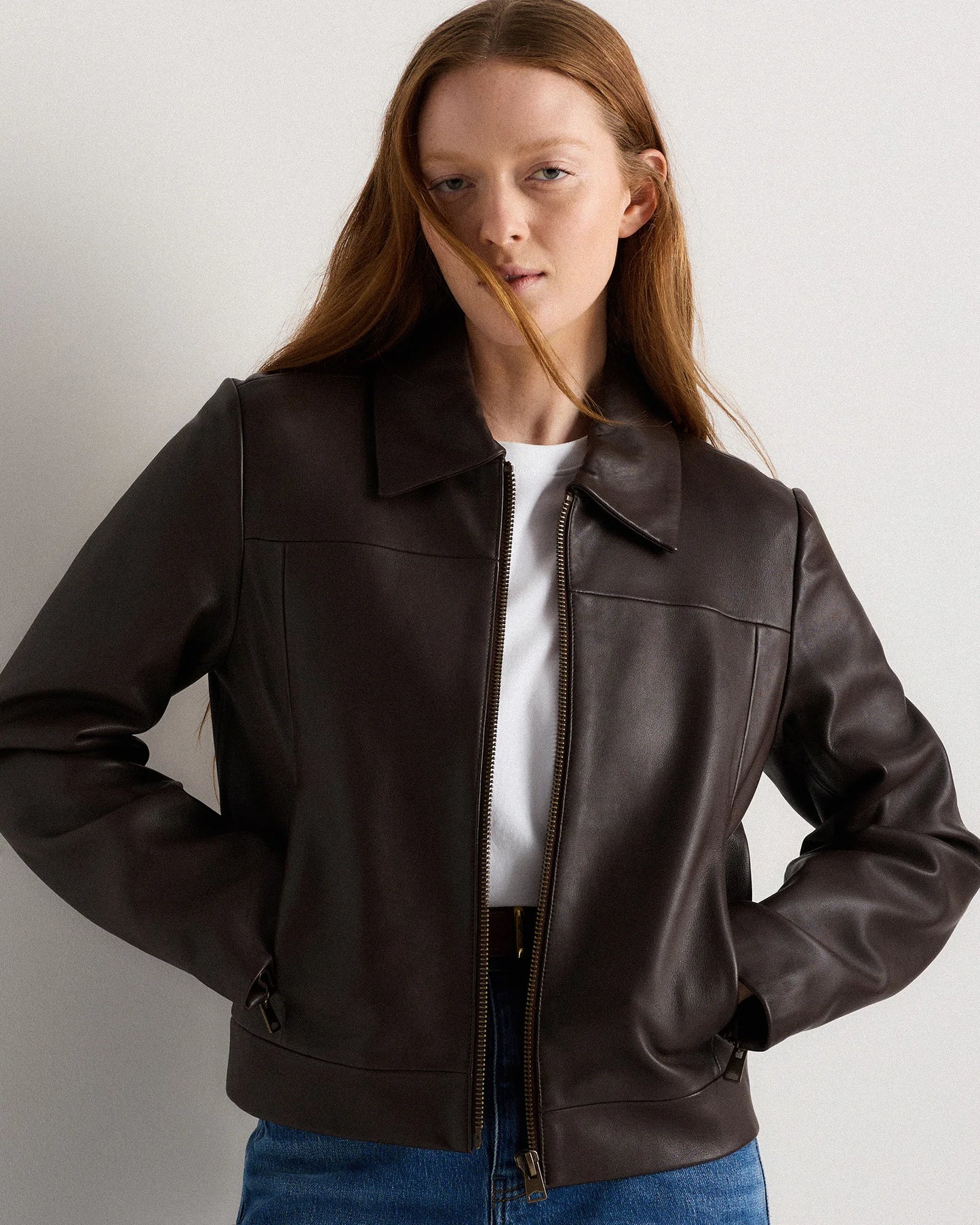100% Leather Cropped Zip-Front Jacket - XS / True Black