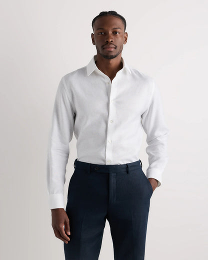 100% European Linen Wrinkle-Resistant Dress Shirt - S / Chambray Blue