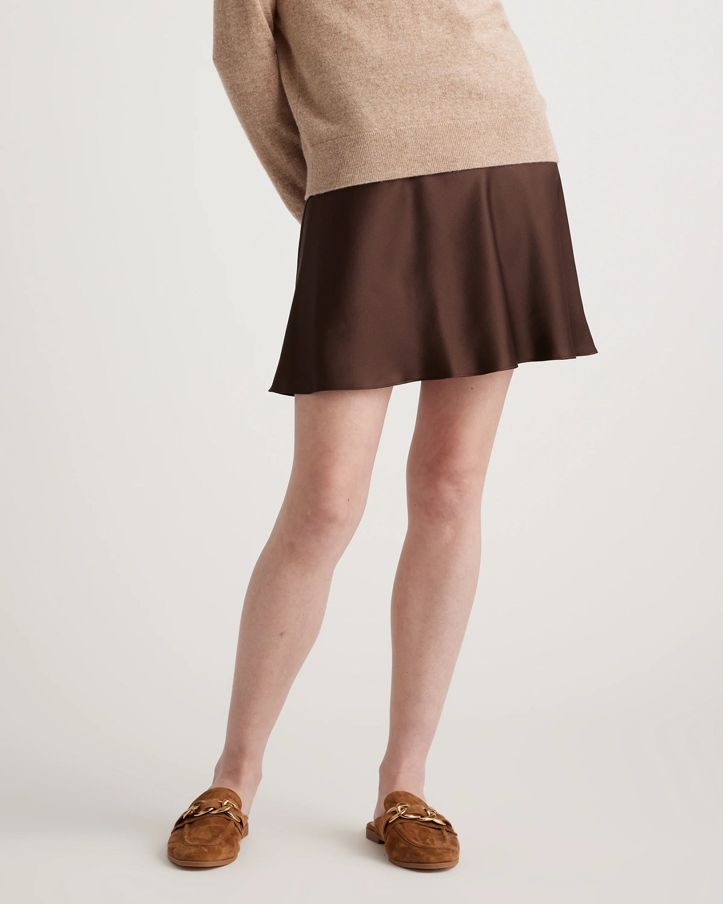 100% Washable Silk Mini Skirt - XS / Champagne