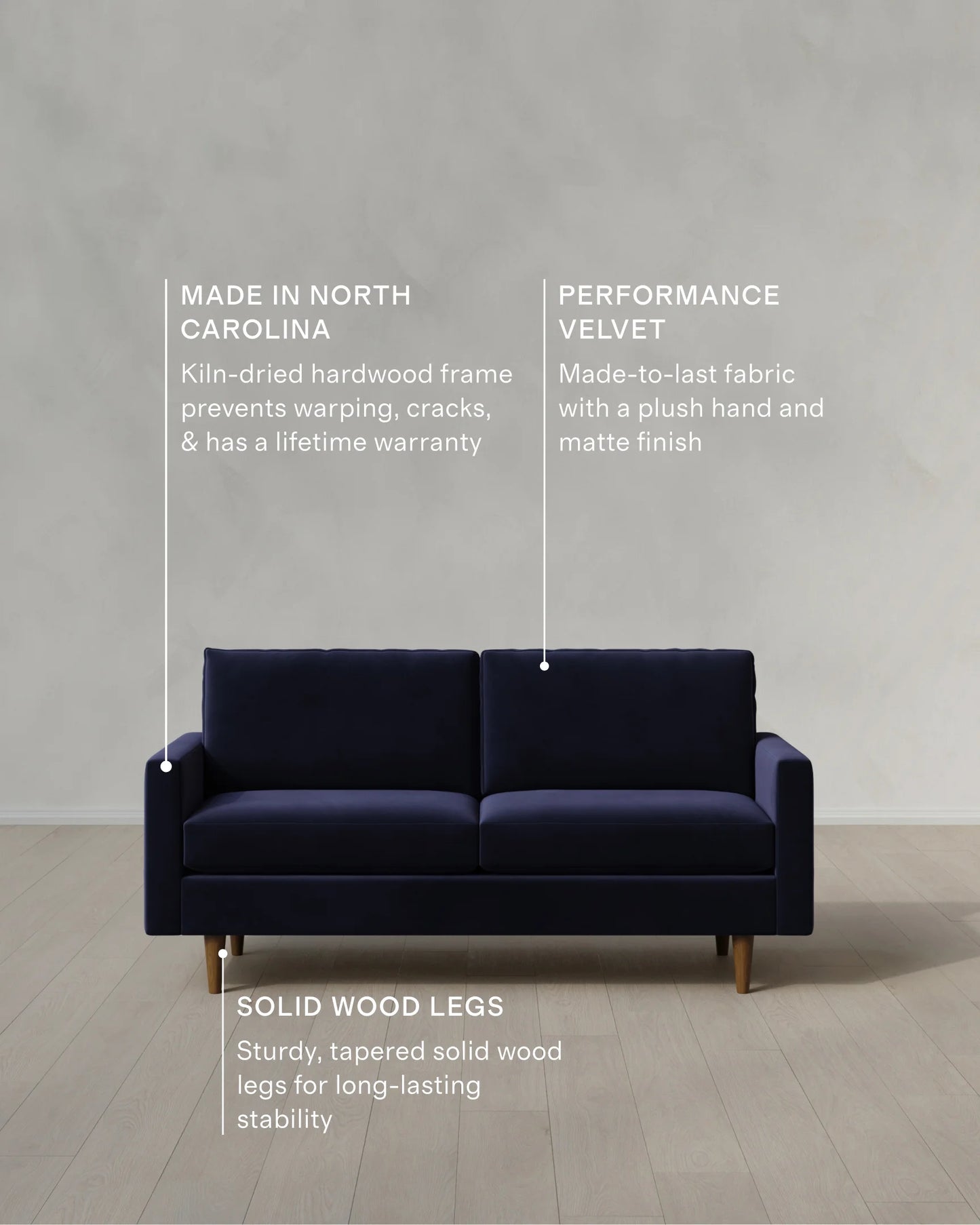 Atlas Midcentury Sofa in Performance Velvet - 6ft / Ivory