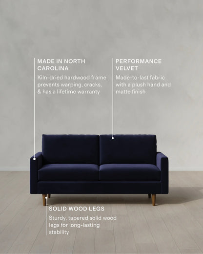 Atlas Midcentury Sofa in Performance Velvet - 6ft / Ivory
