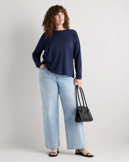 Cotton Modal Long Sleeve Tee - 1X / Black