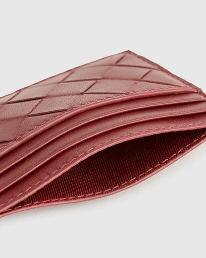 Italian Handwoven Leather Small Card Case - One Size / Cognac