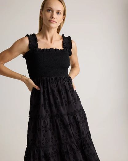 100% Organic Cotton Eyelet Smocked Midi Dress - XS / White