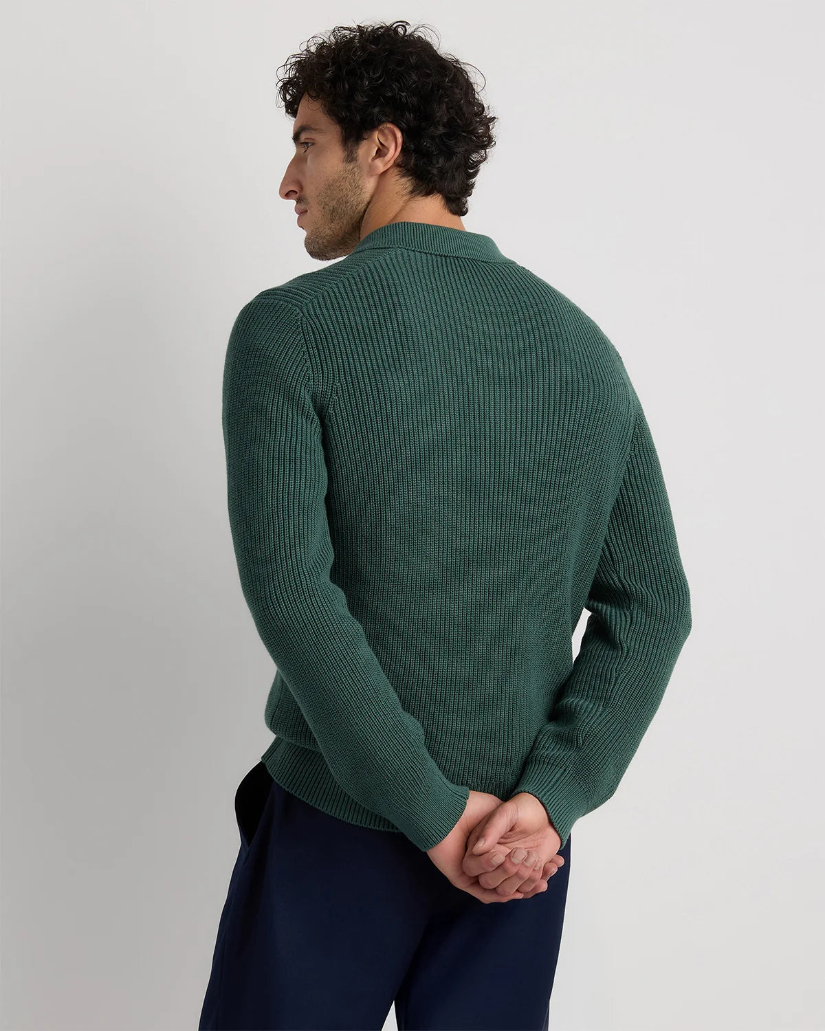 100% Organic Cotton Ribbed Polo Sweater - XS / Mid Heather Grey