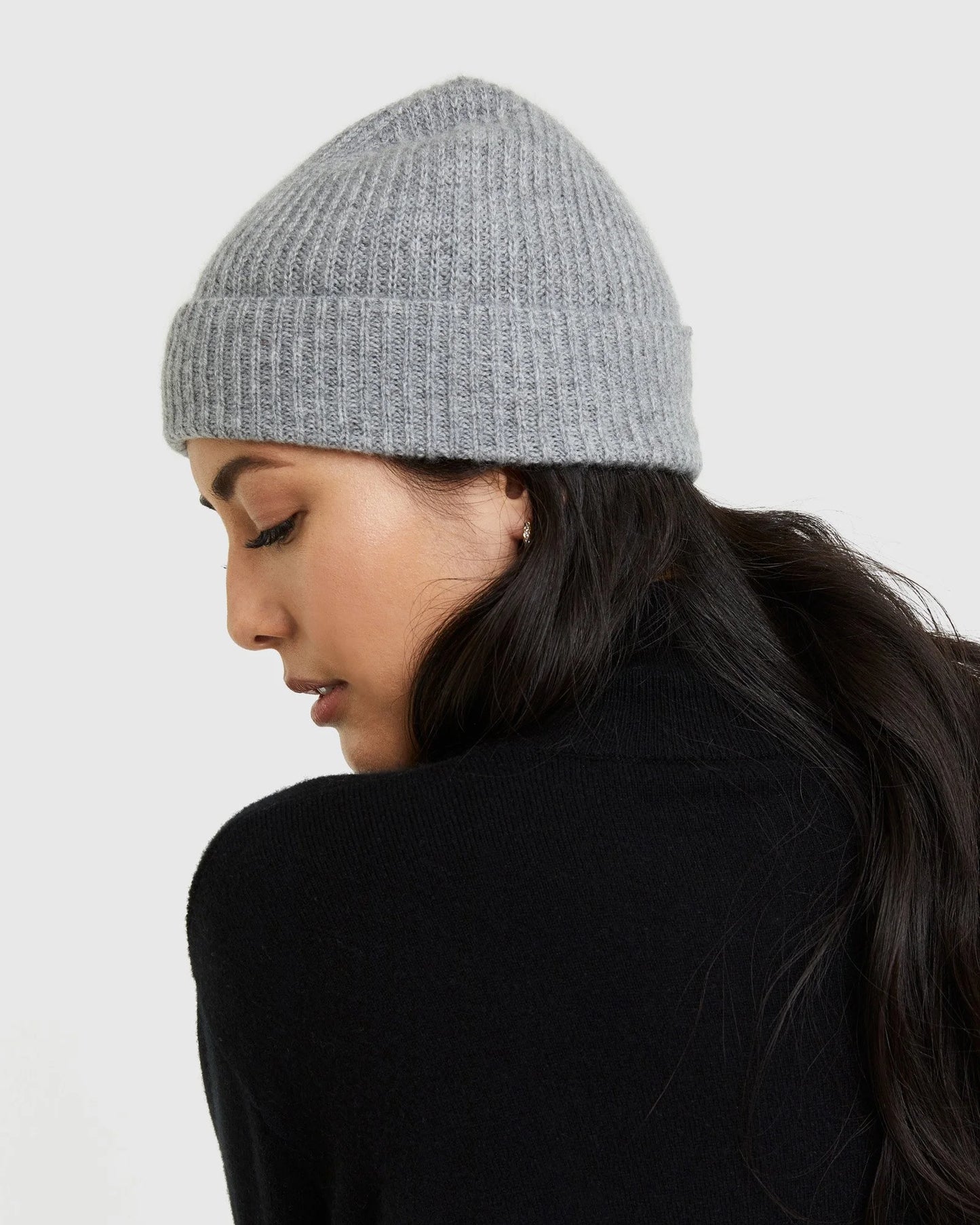 Mongolian Cashmere Ribbed Beanie - XS/S / Heather Charcoal