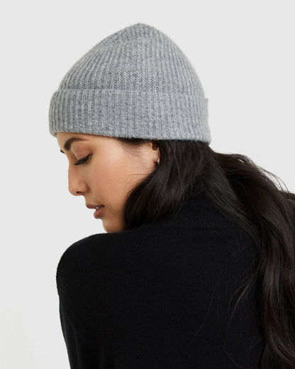 Mongolian Cashmere Ribbed Beanie - XS/S / Heather Charcoal