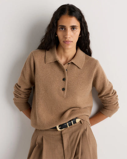 Mongolian Cashmere Button Polo Sweater - XS / Black