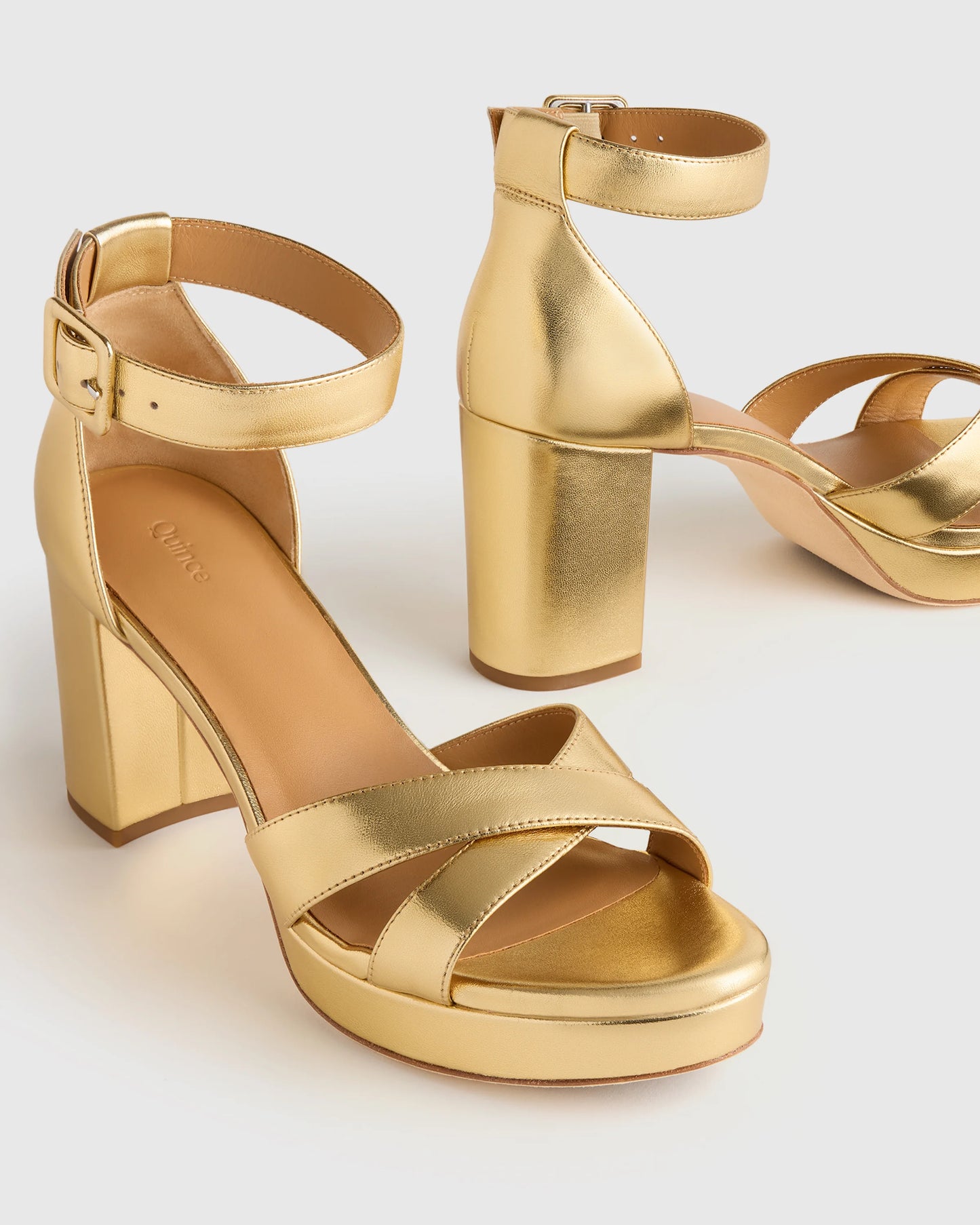 Italian Leather Crisscross Platform Sandal - 5 / Metallic Gold