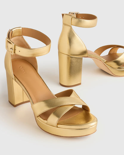Italian Leather Crisscross Platform Sandal - 5 / Metallic Gold