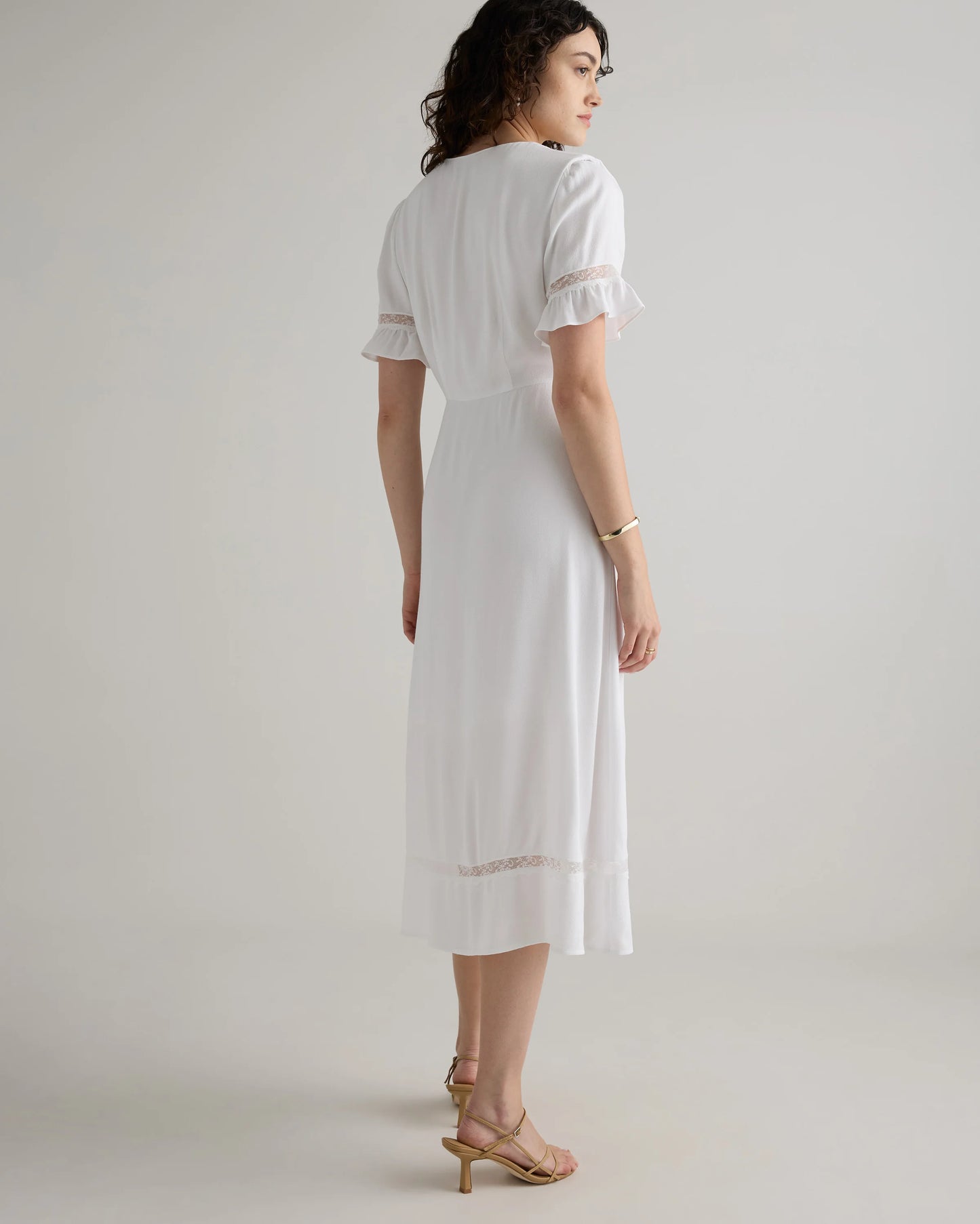 Lightweight Crepe Lace Inset Midi Dress - XS / Moonstone Blue