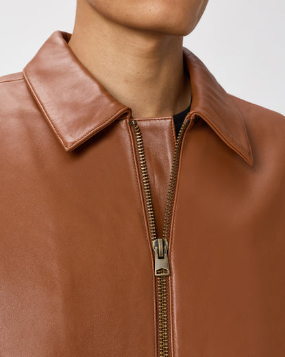 100% Leather Harrington Jacket - S / Dark Cognac Brown