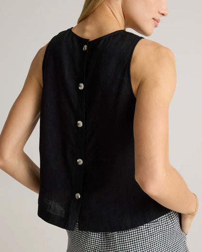 100% European Linen Cropped Tank - XS / Taupe Brown Gingham