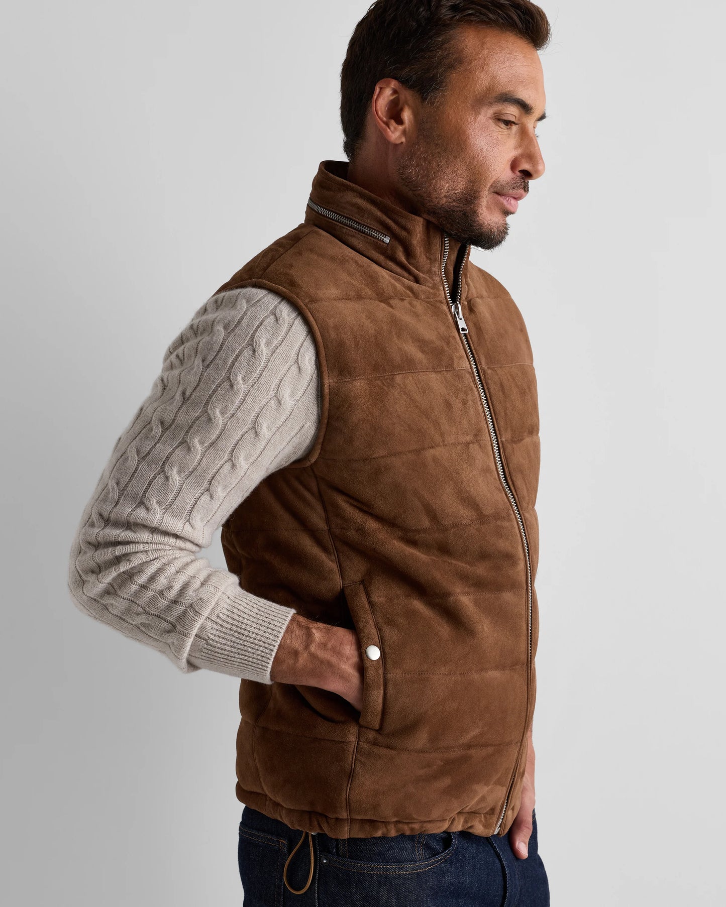 100% Suede Puffer Vest - S / Charcoal Black