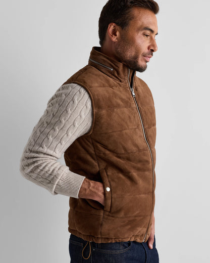 100% Suede Puffer Vest - S / Charcoal Black