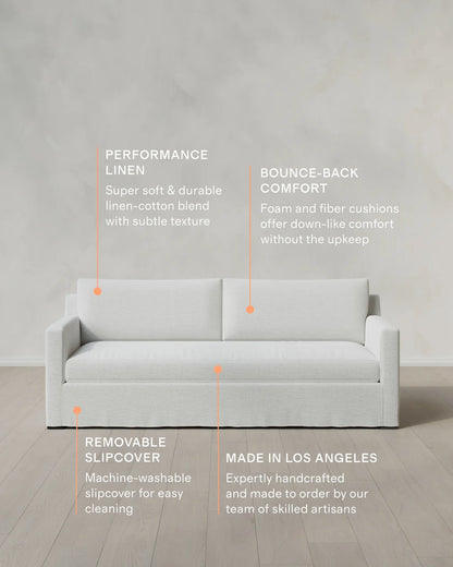 Ellery Slipcover Sofa in Performance Linen - 7ft / Sand