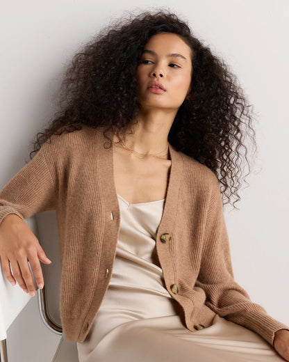 Lightweight Baby Alpaca Cropped V-Neck Cardigan - XS / Smoked Charcoal