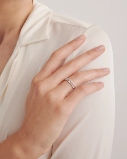 14K Gold Diamond Chain Ring - 4 / White Gold