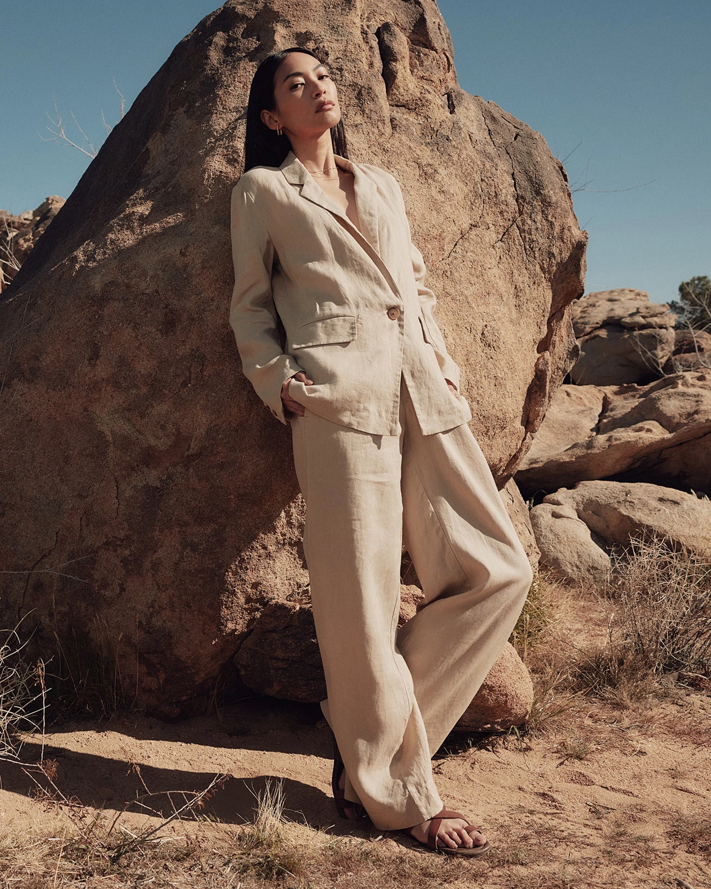 100% European Linen Wide Leg Pants - XS / Bayberry Olive