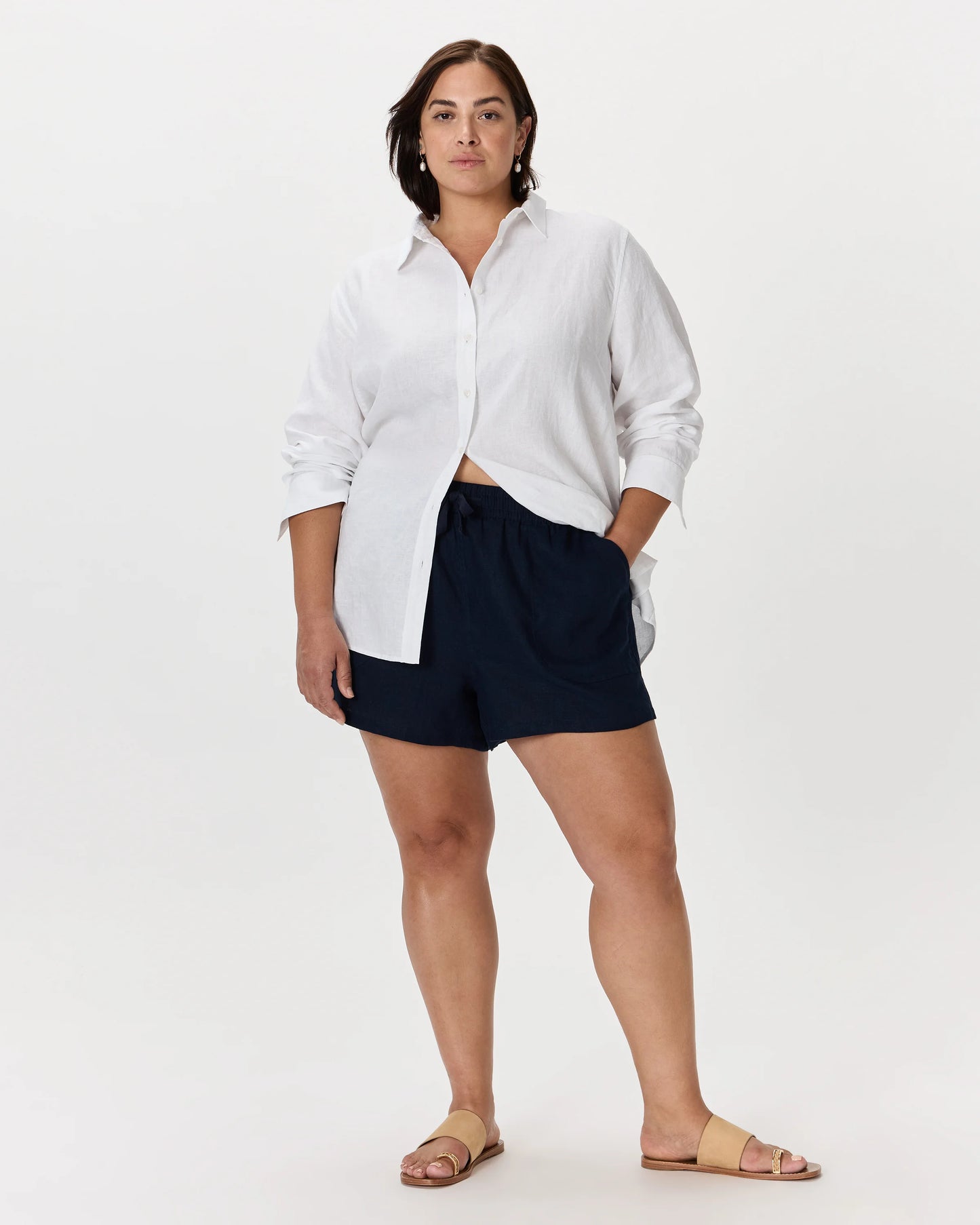 100% European Linen Shorts - 1X / Classic Mini Gingham