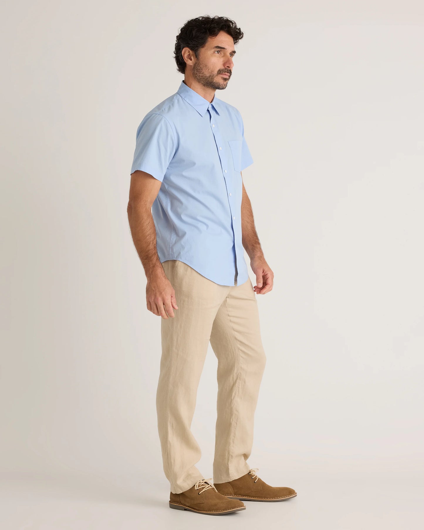 Organic Cotton Stretch Poplin Short Sleeve Shirt - S / Light Blue