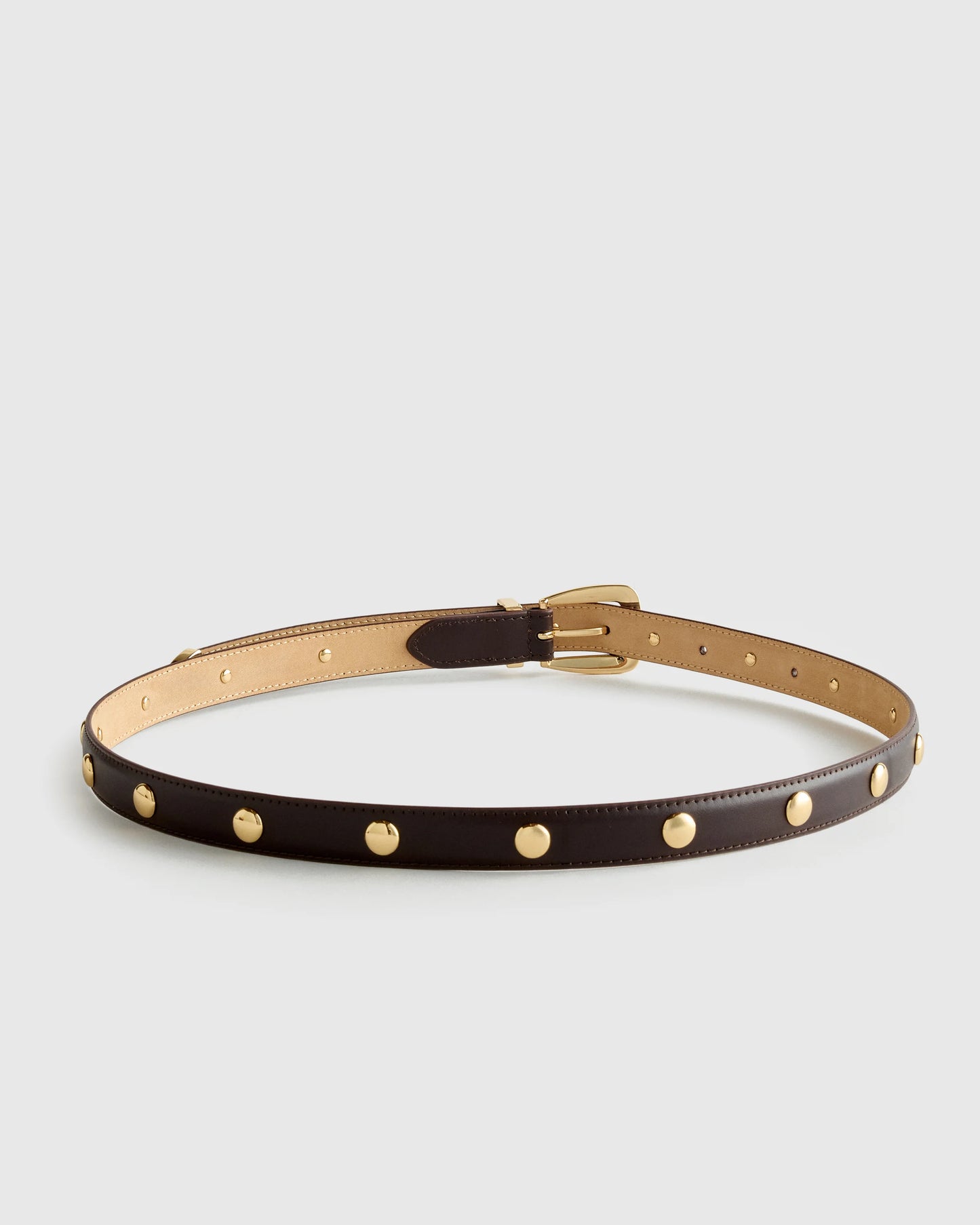 Alyssa European Leather Studded Skinny Belt - XS / Black/Silver