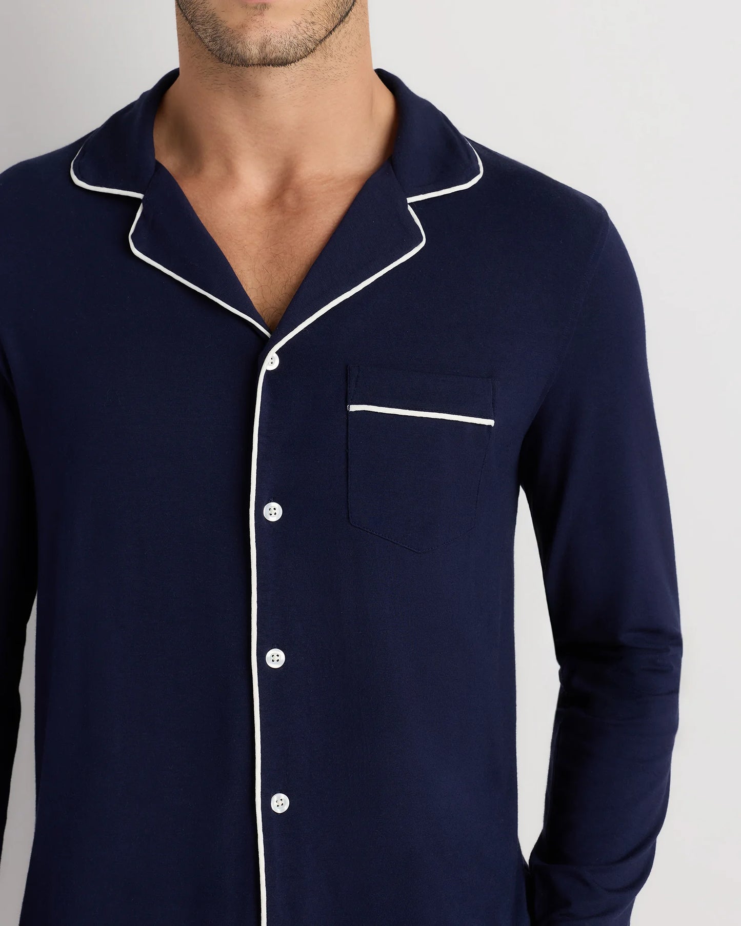 Bamboo Jersey Long Sleeve Pajama Set - S / Deep Navy