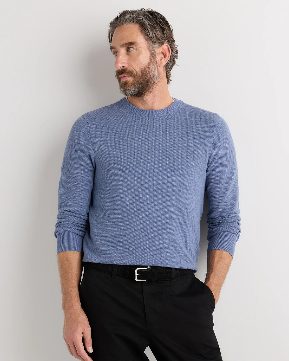 100% Organic Cotton Pique Crewneck Sweater - S / Moonstone Blue