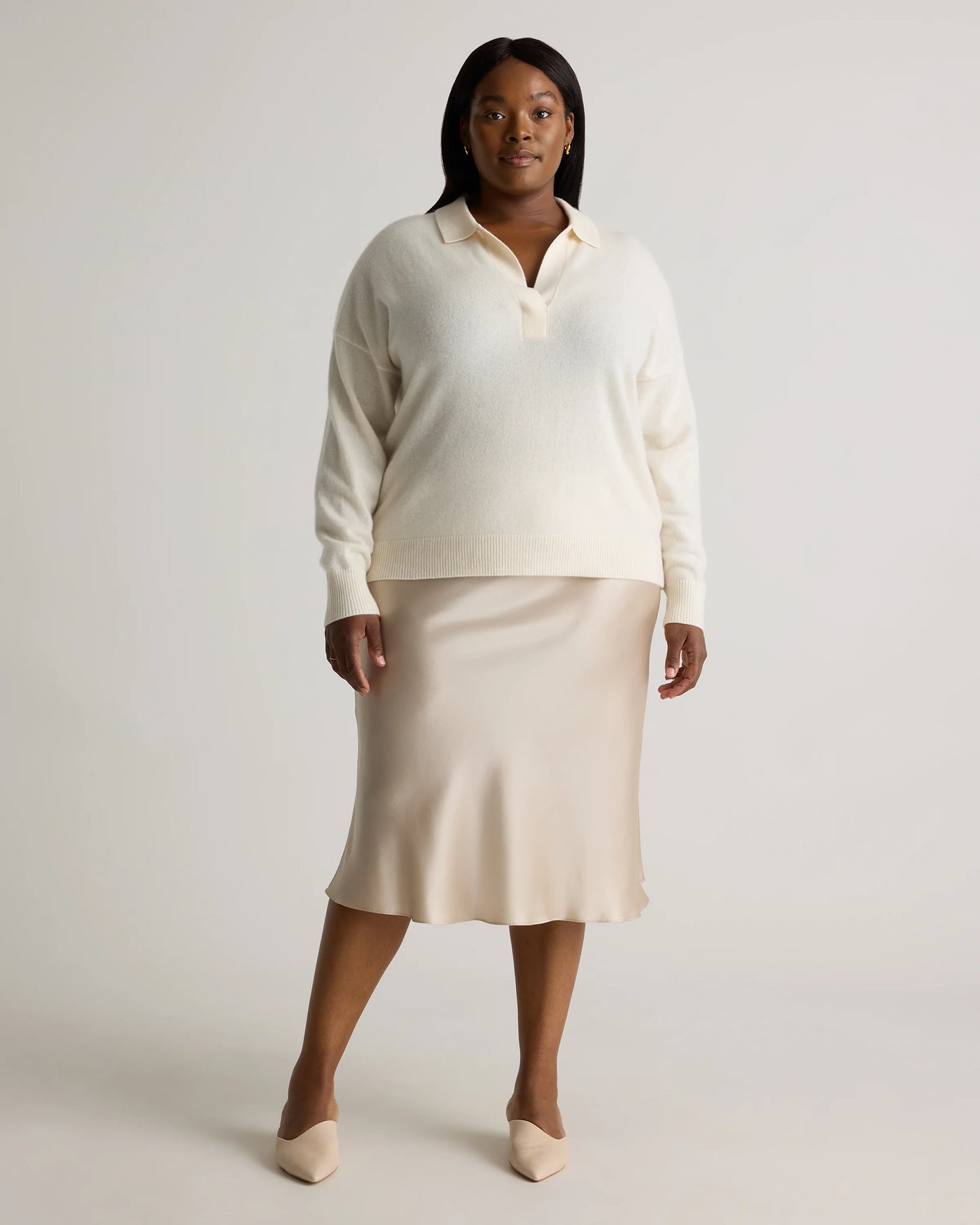 Mongolian Cashmere Polo Sweater - 1X / Ivory