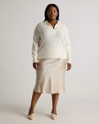 Mongolian Cashmere Polo Sweater - 1X / Ivory