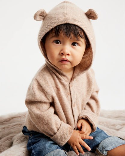 Washable Cashmere Hooded Cardigan - 0-3M / Oatmeal