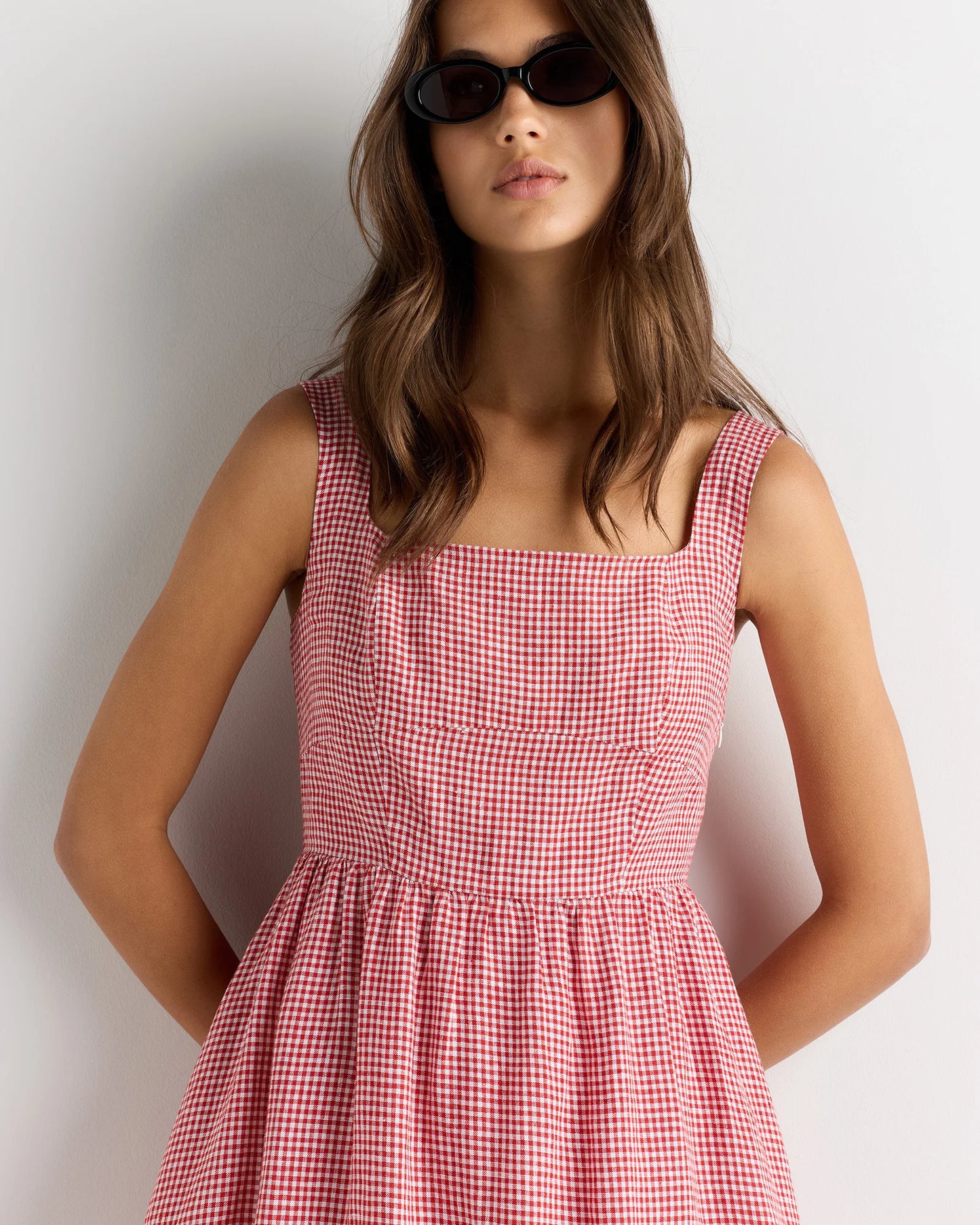 100% European Linen Fit & Flare Midi Dress - XS / Brick Red Heirloom Floral