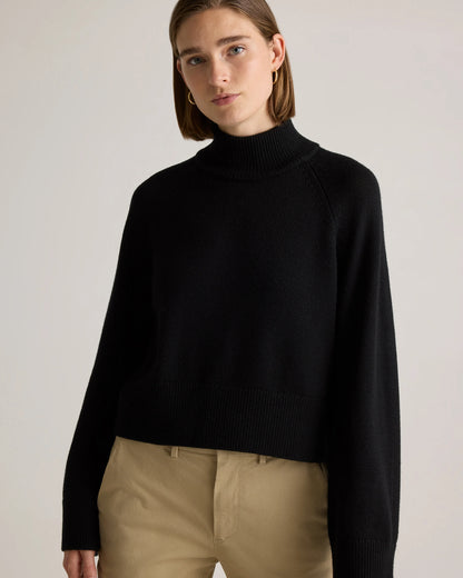 Australian Merino Wool Cropped Mock Neck Sweater - XS / Heather Bone