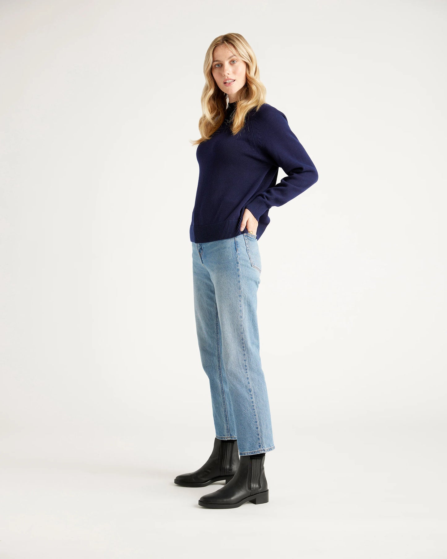 100% Organic Cotton Mock Neck Sweater - XS / Ivory