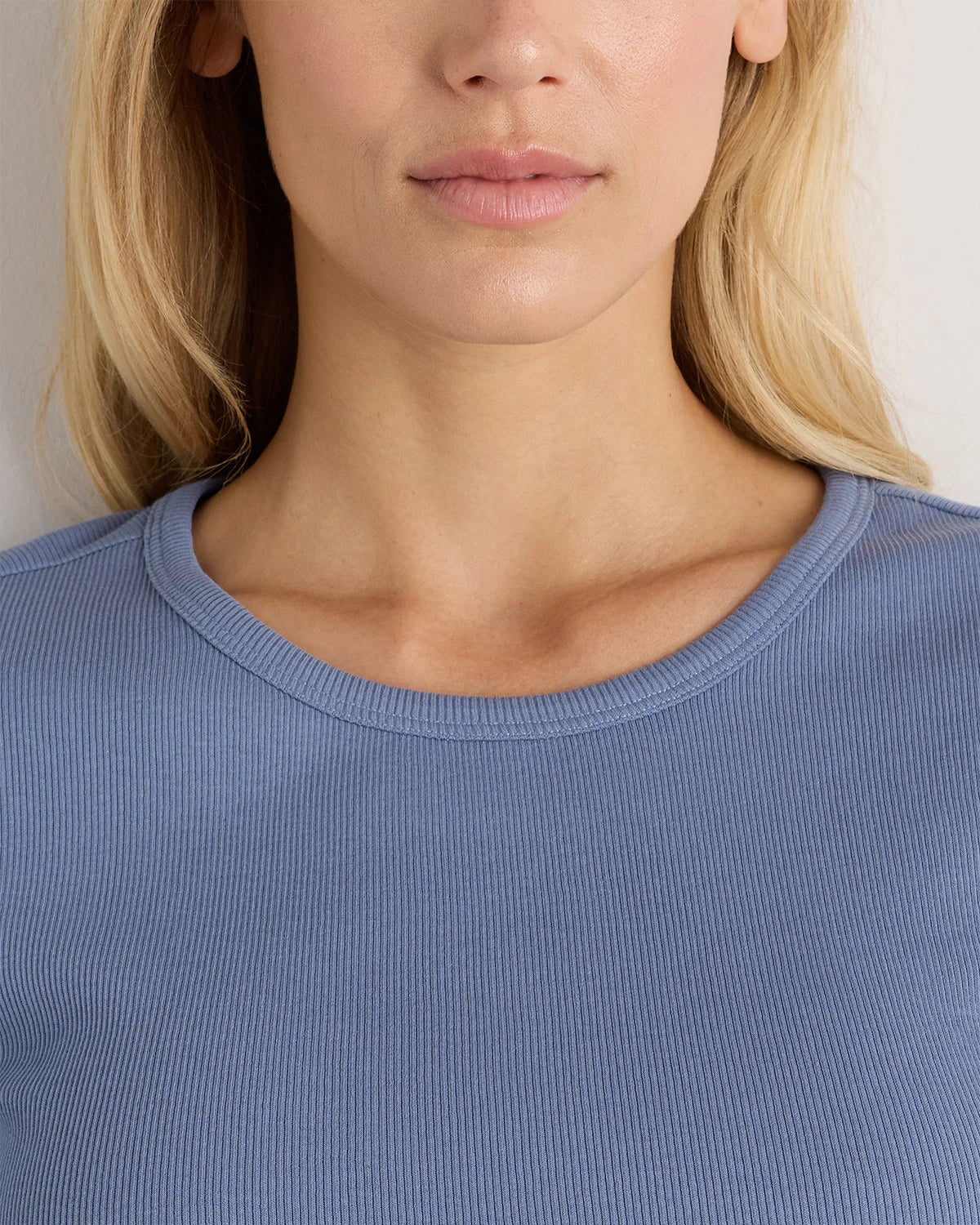 Organic Cotton Micro-Rib Long Sleeve Tee - XS / Moonstone Blue