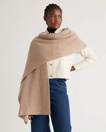 Mongolian Cashmere Ribbed Wrap - One Size / Heather Grey