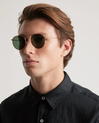 Hugo Polarized Stainless Steel Sunglasses - One Size / Gold with Green lens