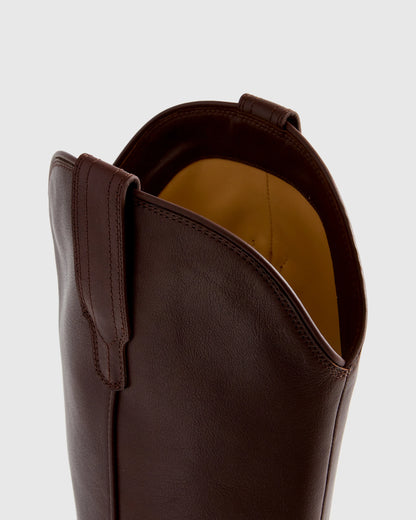 Italian Leather Tall Western Boots - 5 / Black