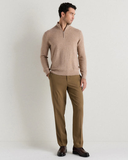 Mongolian Cashmere Quarter Zip Sweater - S / Olive Twist